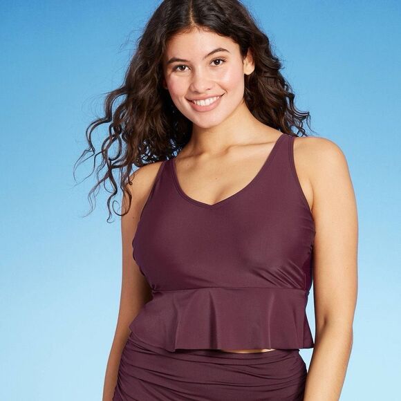 Women's Peplum Scoop Neck Cropped Tankini Top - Kona Sol™ Size XS - Picture 1 of 3